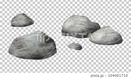 Set of Sea Pebbles. Natural stones pile. Solid rocks nature landscape element. Beautiful detail of landscape, seascape, nature scene. Hand drawn watercolor illustration 104001710