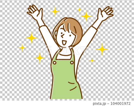 A young woman in an apron who banzai with a smile A young woman in an apron who banzai with a smile 104001972