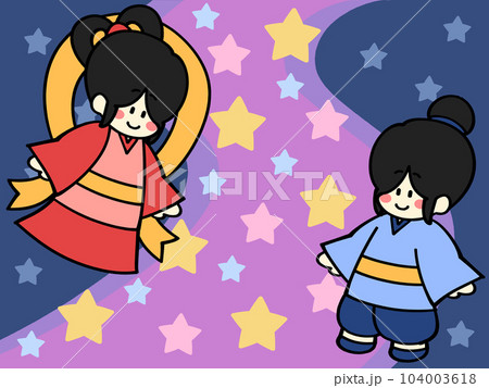 天の川に浮かぶ七夕の織姫と彦星イラスト素材 天の川に浮かぶ七夕の織姫と彦星イラスト素材 104003618