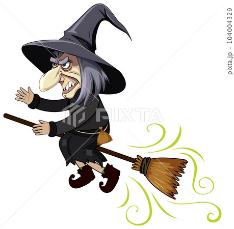 Old Witch Flying on a Broomstick Cartoon Character 104004329