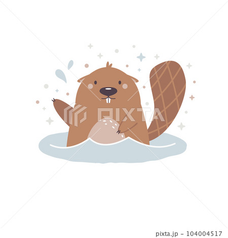 Vector illustration of a cute beaver swiming in a river. 104004517