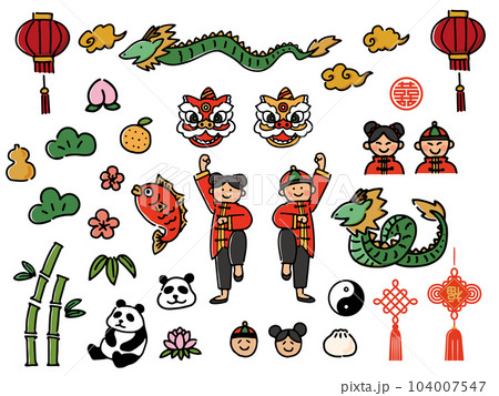 手描きの中華アイコンセット 104007547