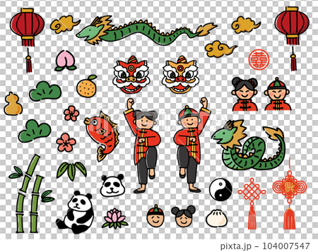 手描きの中華アイコンセット 104007547