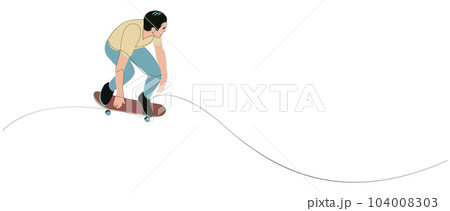 Young cool skateboarder man riding skateboard on ramp in skatepark continuous line drawing with colour. Extreme teenager sport concept drawn by one line. Vector illustration. Young cool skateboarder man riding skateboard on ramp in skatepark continuous line drawing with colour. Extreme teenager sport concept drawn by one line. Vector illustration. 104008303