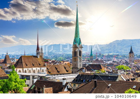 Aerial panorama on the downtown of Zurich at sunny day, Switzerland Aerial panorama on the downtown of Zurich at sunny day, Switzerland 104010649