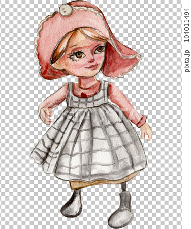 Watercolor hand drawn autumn girl gnome . Hand drawn illustration of autumn. Perfect for scrapbooking, kids design, wedding invitation, posters, greetings cards, party decoration. 104011494