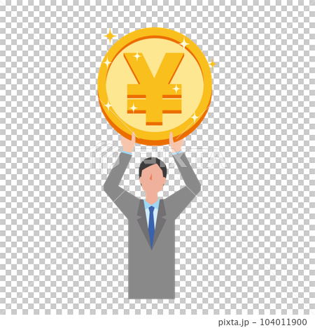 A man holding a Japanese yen coin A man holding a Japanese yen coin 104011900