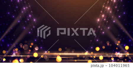 Elegant golden scene diagonal glowing with lighting effect sparkle and bokeh on black background. Template premium award design. 104011965