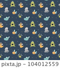Cute monsters seamless pattern. Cartoon monsters background. Vector illustration 104012559