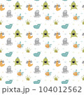 Cute monsters seamless pattern. Cartoon monsters background. Vector illustration 104012562