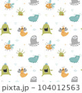 Cute monsters seamless pattern. Cartoon monsters background. Vector illustration 104012563