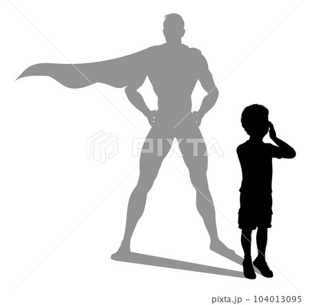 Superhero Child Kid With Super Hero Shadow Superhero Child Kid With Super Hero Shadow 104013095