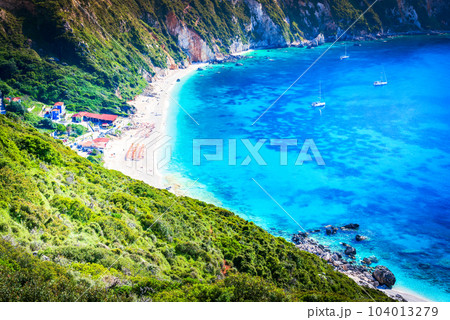 Kefalonia, Greece. Petani Beach, beautiful Greek Islands, crystal-clear water. 104013279