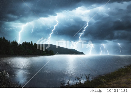 《AI画像》雷が鳴り響く嵐の風景 104014181