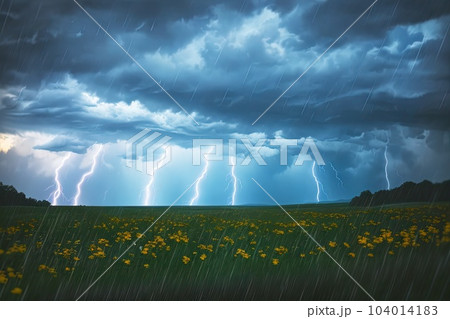 《AI画像》雷が鳴り響く嵐の風景 104014183