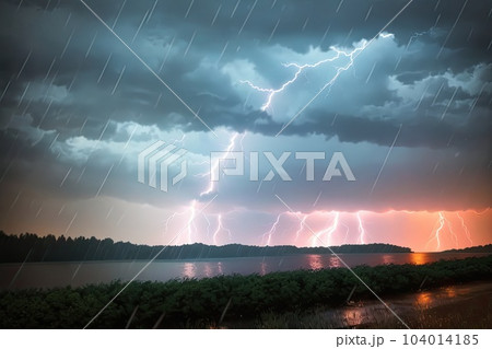 《AI画像》雷が鳴り響く嵐の風景 104014185