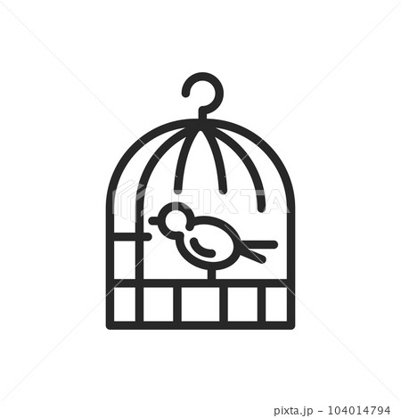 Bird in Cage Vector Icon. Vector Outline Editable Sign of Domestic Pet Bird Housing, Canaries Clinic Services and Bird keeping. Bird in Cage Vector Icon. Vector Outline Editable Sign of Domestic Pet Bird Housing, Canaries Clinic Services and Bird keeping. 104014794