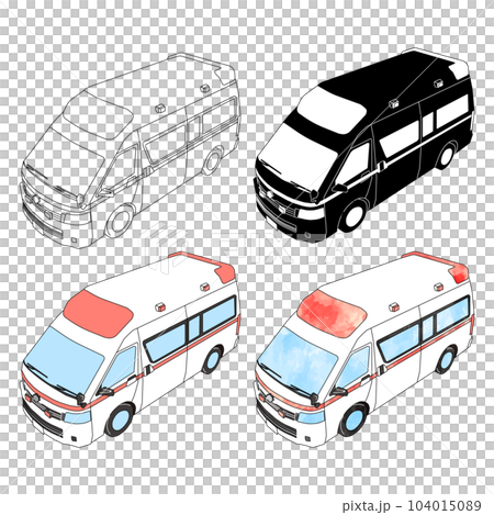 上から見た左向き救急車のイラストセットのイラスト素 …