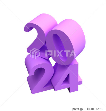 Happy New Year Christmas 2024 with shiny 3D lilac numbers with clipping path. Holiday celebration design. Premium element for posters, banners, calendar and greeting card Happy New Year Christmas 2024 with shiny 3D lilac numbers with clipping path. Holiday celebration design. Premium element for posters, banners, calendar and greeting card 104016430