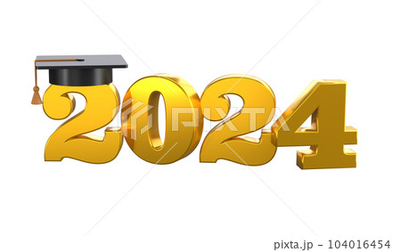 Class of 2024 3d icon. Congratulation graduates design template with cap and numbers. Gold graduation typography illustration for ceremony, party, greeting card, invitation with clipping path Class of 2024 3d icon. Congratulation graduates design template with cap and numbers. Gold graduation typography illustration for ceremony, party, greeting card, invitation with clipping path 104016454