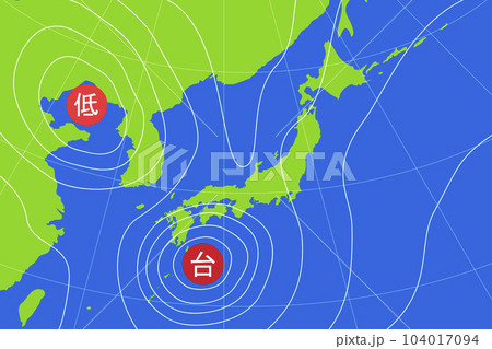 台風の天気図。天気予報の気圧配置図。のイラスト素材 [104017094] - PIXTA