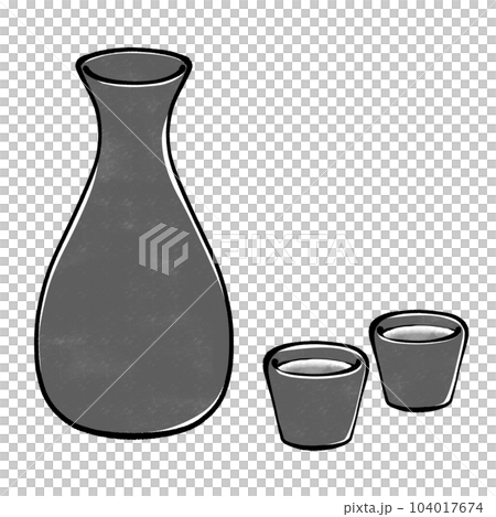 Illustration of sake bottle and sake cup Illustration of sake bottle and sake cup 104017674