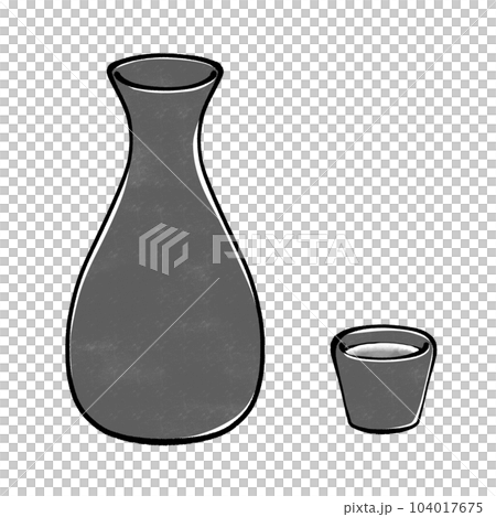 Illustration of sake bottle and sake cup 104017675