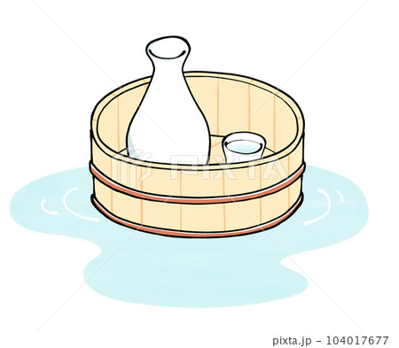 温泉に浮かべた日本酒のイラスト 104017677