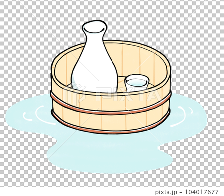 温泉に浮かべた日本酒のイラスト 104017677