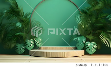 Tropical summer scene with a podium for product display. AI. 300dpi 104018100