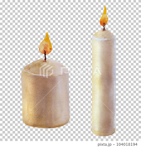 White candles with watercolor separating on white for decorating in Halloween, New Year and Christmas. Illustration isolated on white background. 104018194