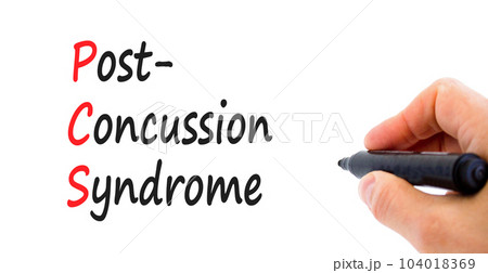 PCS post-concussion syndrome symbol. Concept words PCS post-concussion syndrome on white paper on a beautiful white background. Medical and PCS post-concussion syndrome concept. Copy space. 104018369
