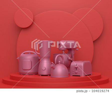 Abstract scene or podium with kitchen appliances and utensils on monochrome. 104019274