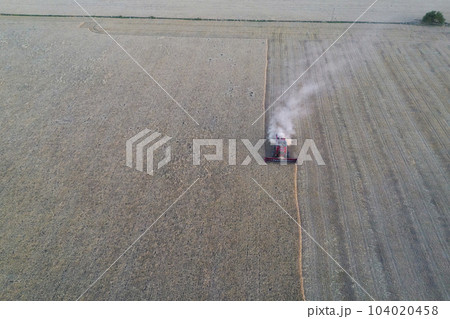 Barley harvest aerial view, in La Pampa, Argentina. Barley harvest aerial view, in La Pampa, Argentina. 104020458