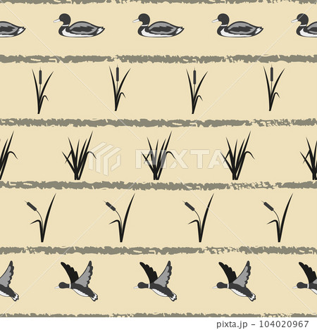 Seamless vector striped pattern with ducks and reeds Seamless vector striped pattern with ducks and reeds 104020967