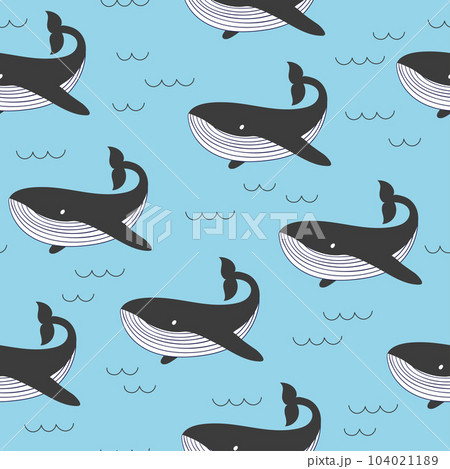 Seamless whales pattern. Marine vector background 104021189
