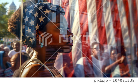 Concept of the Independence Day Celebration in the United States of America on the background of the U.S. flag 104021338