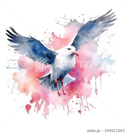 Flying Seagull Watercolor Illustration. Illustration AI Generative 104021863