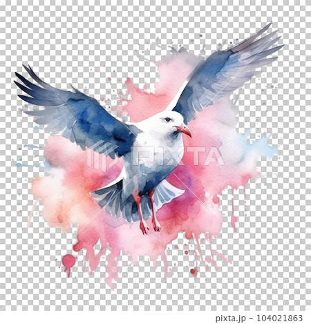 Flying Seagull Watercolor Illustration. Illustration AI Generative 104021863