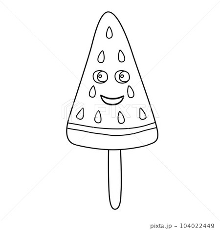 Watermelon ice cream with face, doodle style vector outline illustration for kids coloring book 104022449