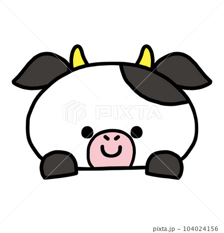 ひょっこり顔を出すかわいいウシ 104024156