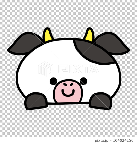 ひょっこり顔を出すかわいいウシ 104024156