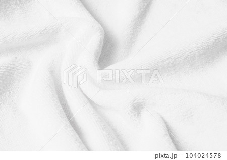 The Terry towel texture, top view of a white bath towel 104024578