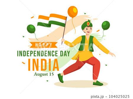 Happy Independence Day India Vector Illustration on 15 August with Indian Flag in Flat Cartoon Hand Drawn Celebration Background Templates 104025025