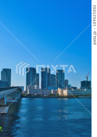 豊洲ぐるり公園 豊洲大橋と高層マンションの風景 104025892