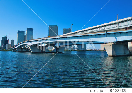 豊洲ぐるり公園 豊洲大橋と高層マンションの風景 豊洲ぐるり公園 豊洲大橋と高層マンションの風景 104025899