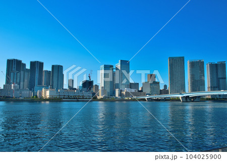 豊洲ぐるり公園 豊洲大橋と高層マンションの風景 豊洲ぐるり公園 豊洲大橋と高層マンションの風景 104025900