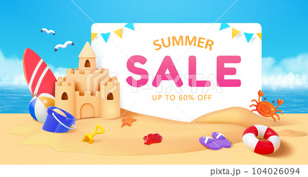 3D beach summer sale poster 3D beach summer sale poster 104026094