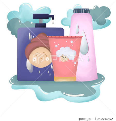 Skin care cream drawn in a cartoon style, minimal, cute, with soft tones. 104026732