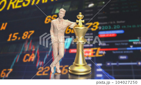 The Business figure and king chess 3d rendering 104027250